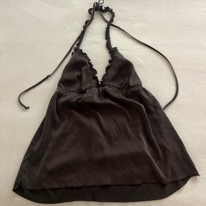 Black Halter Top with Ruffle Trim